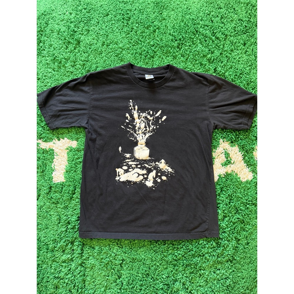 Rocky Men Black Ink Splatter Exploding Jar Graphic‎ T-Shirt Large Streetwear Art